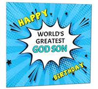 God Son Birthday Card - World's Greatest - Comic Book Pop Art Style Birthday Card for God Son