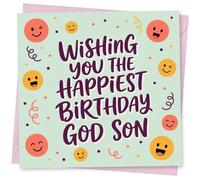 God Son Card, Birthday Card for Godson - Wishing You the Happiest Birthday with Fun Face Design