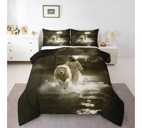 God Walking on Water Kids Comforter Set Double Size,White Lion Ocean Moon Biblical Bedding Set,Girls Boys Room Decor,Spiritual Bible Verse Quilt Comforter,Gray White Quilt Set,2 Pillowcases