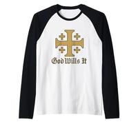 God Wills It - Deus Vult - Jerusalem Cross Raglan Baseball Tee
