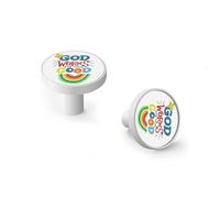 God Works for Your Good Cabinet Knobs and Wall Hooks, 6 Pack Modern Drawer Pulls with White-Style-4 Base, Solid Zinc Alloy Handles for Kitchen, Bathroom, Dresser