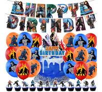 God-zilla Birthday Party Decorations, 32 pcs Cartoon Birthday Party Decorations, Cartoon Cake Toppers, Balloon, Banner, Movie Theme Supplies for Kid Fans Deco