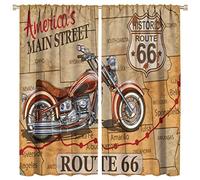 GoDazzling Antique Motorcycle Blackout Curtains Window, Old Classic Car Theme USA Map Route 66 Curtains, for Living Room Bedroom 42x45in 2 Panels