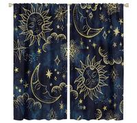 GoDazzling Boho Sun Moon Blackout Window Curtains, Bohemia Theme Sun Moon Stars Print Pattern Rod Pocket Window Drapes, for Living Room Bedroom 42x45in 2 Panels