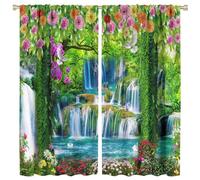 GoDazzling Jungle Nature Blackout Window Curtains, Trees Scenic Waterfall and River Spring Pattern Print Window Drapes, for Living Room Bedroom 42x45in 2 Panels