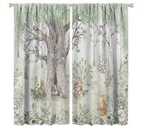 GoDazzling Retro Rustic Forest Animals Blackout Window Curtains, Farmhouse Lodge Cabin Woodland Cartoon Country Hunting Fox Bunny Curtains, for Living Room Bedroom 21(W)*63(L) 2 Panels