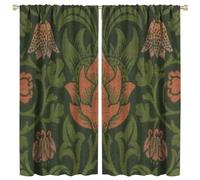 GoDazzling Vintage Bohemia William Morri Plant Flowers Blackout Window Curtains, Abstract Art Retro Plants Pattern Print Window Drapes, for Bedroom Living Room 21(W)*45(L) 2 Panels