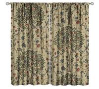 GoDazzling Vintage William Morris Forest Blackout Window Curtains, Rustic Boho Bird Plant Window Drapes, for Living Room Bedroom 21(W)*45(L) 2 Panels