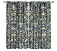 GoDazzling William Morris Blackout Window Curtains, Retro Botanical Vintage Floral Leaves Pattern Print Window Drapes, for Living Room Bedroom 21(W)*45(L) 2 Panels