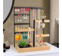 Godboat Jewelry Holder Organizer, 4-Tier Earring Holder with 48 Holes, 6 Hooks Necklace Holder, Removable Bracelet Holder, Gifts for Women, Mom, Mother's Day, Cool Preppy Stuff and Room Decor, Black