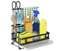 Godboat Sponge Holder for Kitchen Sink, Dish Sponge Holder with No Drilling Design, Sink Caddy for a Space-Saving Size, 304 Stainless Steel Sponge Holder with Removable Plastic Drip Pan(Black)