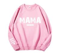 Godchoices Personalised Mama Sweatshirt with Kid Names on Sleeve, Mama Est Sweatshirt,Custom Mom Sweatshirt for Women Pink
