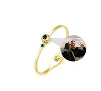 Godchoices Personalised Photo Bracelet with Picture Inside, Custom Circle Picture Bracelets with Birthstone I Love You 100 Languages Projection Bracelet Bangle for Women Men Friends Sister Couples
