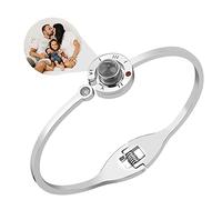 Godchoices Personalized Photo Bracelet with Picture Inside, Custom Circle Picture Bracelets I Love You 100 Languages Projection Bracelet Bangle for Women Men Friends Sister Couples