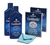 Goddard's Polishing Kit Long Term 2 Pack Silver Polish Cloth and 2 Pack Silver Polish Cleaner jewelry also use in Dinnerware, Antiques, Silverware Helps Shine, Protect & Clean