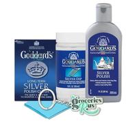 Goddards Silver Cleaning Bundle I Silver Polish Liquid (207ml), Silver Dip (295ml) & Silver Polish Cloth I Includes GroceriesRus Keyring