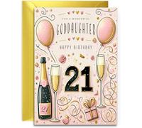Goddaughter 21st Birthday Card - Champagne and Balloons design - Elegant Birthday Card for Her Age 21 with lovely verse inside. A5 with Gold Envelope