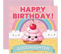 Goddaughter Birthday Card - Fairy Cake - Happy Birthday Card for Goddaughter from Godmother Godfather, 145mm Fairy Cake Bday Greeting Cards