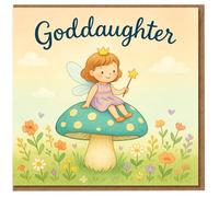 Goddaughter Birthday Card - Fairy Princess on Toadstool - Cute Card for Little Girl from Godparents - Magical Garden Illustration