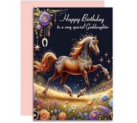 Goddaughter Birthday Card - Magical Horse Design - A5 Size with Pink Envelope. Designed and Printed in the UK