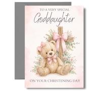 Goddaughter Christening Card Teddy Bear Cross Pink CHRIST17