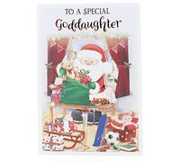 Goddaughter Christmas Card - 3D Santa in Workshop with Red Foil 7.5x5.25"