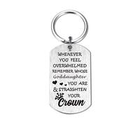 Goddaughter Godson Gifts Remember Who Straighten Your Crown Inspirational Birthday Keychain Christmas Jewelry silver Size: L