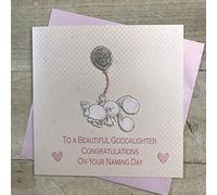 Goddaughter Naming Day Card, Congratulations on your Naming Day, Bunny & Balloon Handmade by White Cotton Cards BD71-GOD