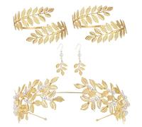 Goddess Accessories - Wedding Hair Crowns - Leaves Headband Bracelet Hangle Earrings for Women, Wedding Jewellery Set Alloy Material, Which Leads to a Strong and Stable Design