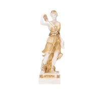 Goddess Artemis Diana Greek Statue Nature Moon Gold Tone Alabaster 6.2 Inches