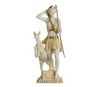 Goddess Artemis Diana Greek Statue Nature Moon Gold Tone Alabaster 6.69"