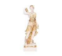 Goddess Artemis Diana Greek Statue Nature Moon Gold Tone Alabaster 8.66 Inches