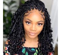 Goddess Box Braids Crochet Hair 10 Inch Bohemian Box Braids Crochet Hair with Curly Ends Boho 3X Synthetic Crochet Braiding Hair for Women (7 pack, 1b#)