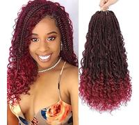 Goddess Box Braids Crochet Hair 1B - 18 Inch 8 Packs Crochet Box Braids Pre-looped Bohemian Boho Box Braids Crochet Hair with Curly Ends Boho Crochet Braids Synthetic Crochet Hair for Black Women