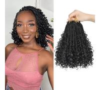 Goddess Box Braids Crochet Hair 1B - 8 Inch Pre Looped Boho Crochet Braids with Curly Ends, 8 Packs Crochet Hair for Black Women Boho 3X Synthetic Braiding Hair Extensions
