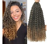 Goddess Box Braids Crochet Hair 8 Packs with Curly Ends Pre Looped Boho Water Wave Crochet Hair Deep Wavy Ends Gogo Curl Crochet Hair with Jerry Curly Extensions for Black Women (T27#, 18 Inches)