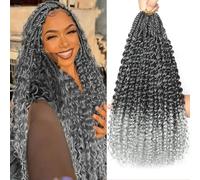 Goddess Box Braids Crochet Hair 8 Packs with Curly Ends Pre Looped Boho Water Wave Crochet Hair Deep Wavy Ends Gogo Curl Crochet Hair with Jerry Curly Extensions for Black Women (TGREY#, 24 Inches)