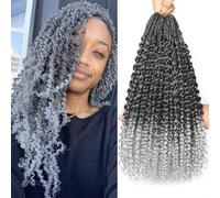 Goddess Box Braids Crochet Hair 8 Packs with Curly Ends Pre Looped Boho Water Wave Crochet Hair Deep Wavy Ends Gogo Curl Crochet Hair with Jerry Curly Extensions for Black Women (TGREY#, 18 Inches)