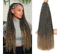 Goddess Box Braids Crochet Hair 8 Packs with Curly Ends Pre Looped Boho Water Wave Crochet Hair Deep Wavy Ends Gogo Curl Crochet Hair with Jerry Curly Extensions for Black Women (T27#, 24 Inches)
