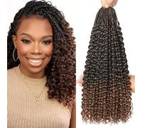 Goddess Box Braids Crochet Hair 8 Packs with Curly Ends Pre Looped Boho Water Wave Crochet Hair Deep Wavy Ends Gogo Curl Crochet Hair with Jerry Curly Extensions for Black Women (T30#, 18 Inches)