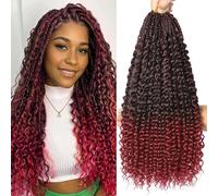 Goddess Box Braids Crochet Hair 8 Packs with Curly Ends Pre Looped Boho Water Wave Crochet Hair Deep Wavy Ends Gogo Curl Crochet Hair with Jerry Curly Extensions for Black Women (TBUG#, 18 Inches)