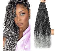 Goddess Box Braids Crochet Hair 8 Packs with Curly Ends Pre Looped Boho Water Wave Crochet Hair Deep Wavy Ends Gogo Curl Crochet Hair with Jerry Curly Extensions for Black Women (TGREY#, 24 Inches)