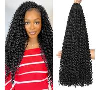 Goddess Box Braids Crochet Hair 8 Packs with Curly Ends Pre Looped Boho Water Wave Crochet Hair Deep Wavy Ends Gogo Curl Crochet Hair with Jerry Curly Extensions for Black Women (1B#, 24 Inches)