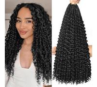 Goddess Box Braids Crochet Hair 8 Packs with Curly Ends Pre Looped Boho Water Wave Crochet Hair Deep Wavy Ends Gogo Curl Crochet Hair with Jerry Curly Extensions for Black Women (1B#, 18 Inches)