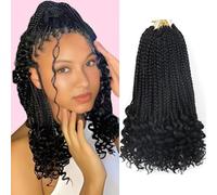 Goddess Box Braids Crochet Hair for Black Women 14 Inch Short Crochet Braids with Curly Ends Pre Looped 8 Packs Bohemian Style Goddess Box Braid Hair Extensions (1B)