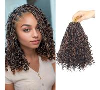 Goddess Box Braids Crochet Hair for Black Women, 8 Inch Boho Box Crochet Braids, Pre Looped with Curly Ends for Black Women, P4-30, 8 Pieces