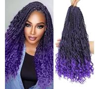 Goddess Box Braids Crochet Hair Pre-looped Bohemian Braiding Hair with Curly Ends 8 Packs Synthetic Crochet Goddess Box Braids for Women (Tpurple, Boho Box Braids (18in- 8Packs))