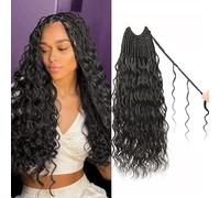 Goddess Box Braids Crochet Hair Pure Protein Fiber Close to Human Hair Boho Crochet Braids for Black Women Pre Looped Boho Braids with Curly Ends 14 Inch 1B