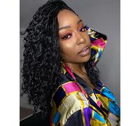 Goddess Box Braids Crochet Hair with Curly Ends 14 Inch Bohomian Braids Crochet Braids 8 Packs 3 x Crochet Braids Synthetic Braiding Hair Extensions for Black Women (14 Inch,1B