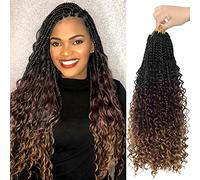 Goddess Box Braids Crochet Hair with Curly Ends 18 Inch Bohomian Braids Crochet Braids Crochet Braids 8 Packs 3 Crochet Braids Synthetic Braiding Hair Extensions for Black Women 18 Inch 8 Pieces T1B